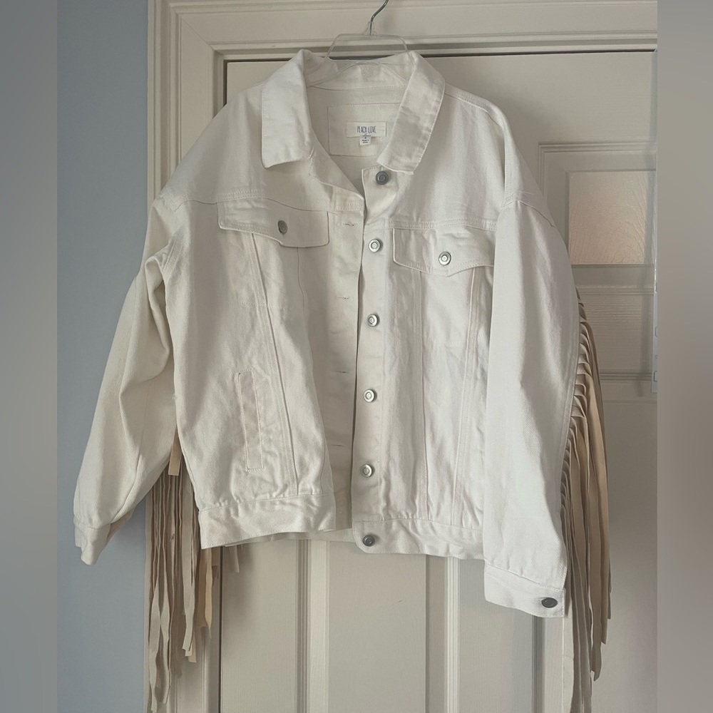 White Denim Fringe Jacket